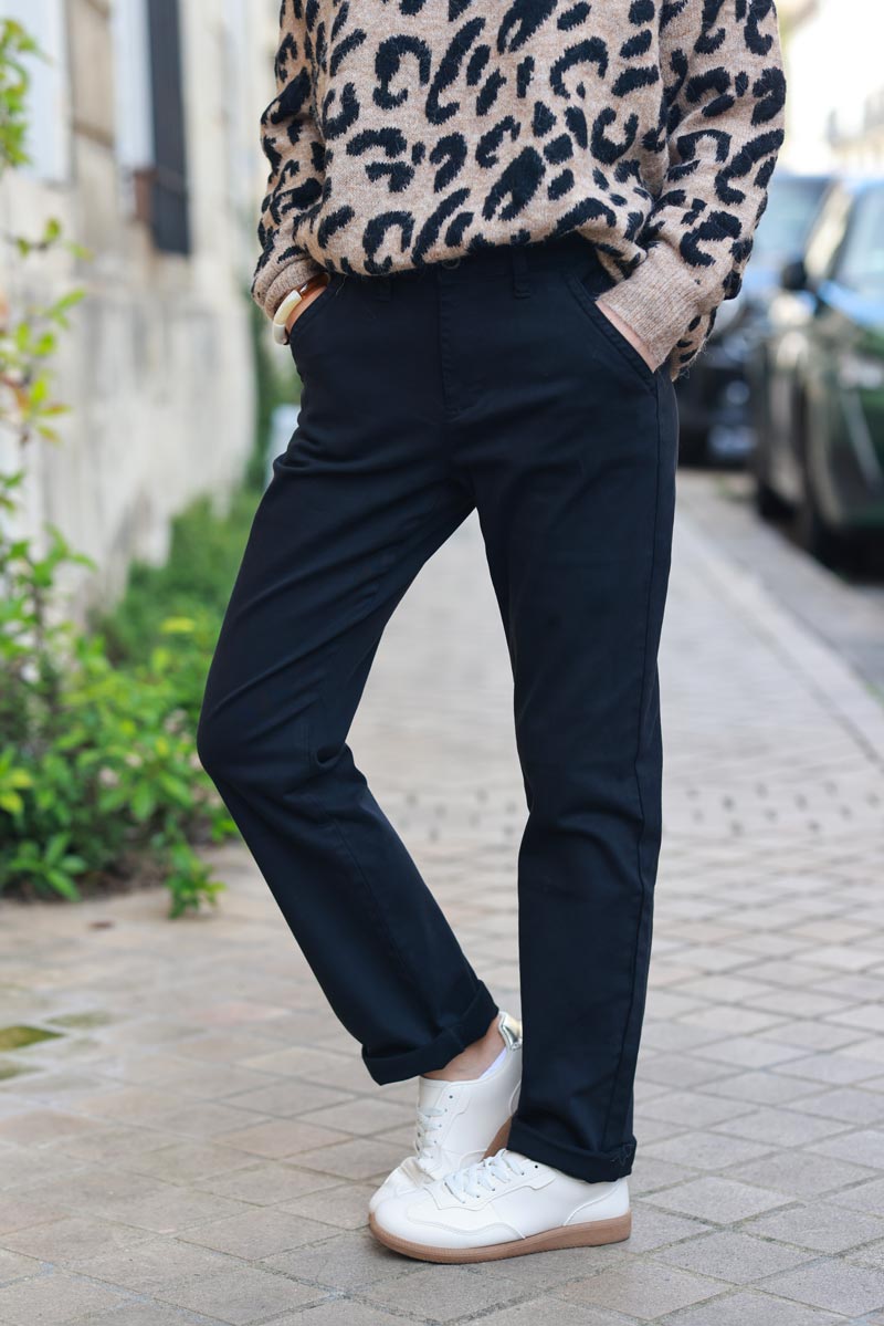 Black stretch and straight chino pants