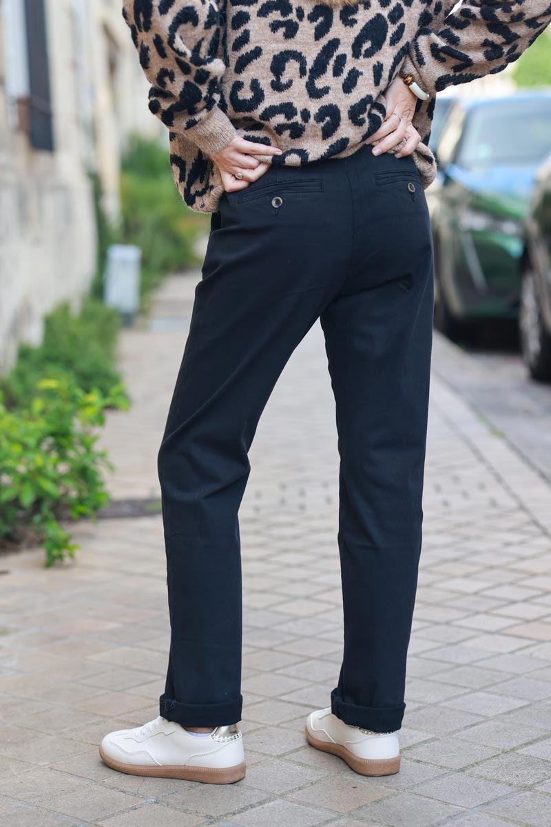 Black stretch and straight chino pants