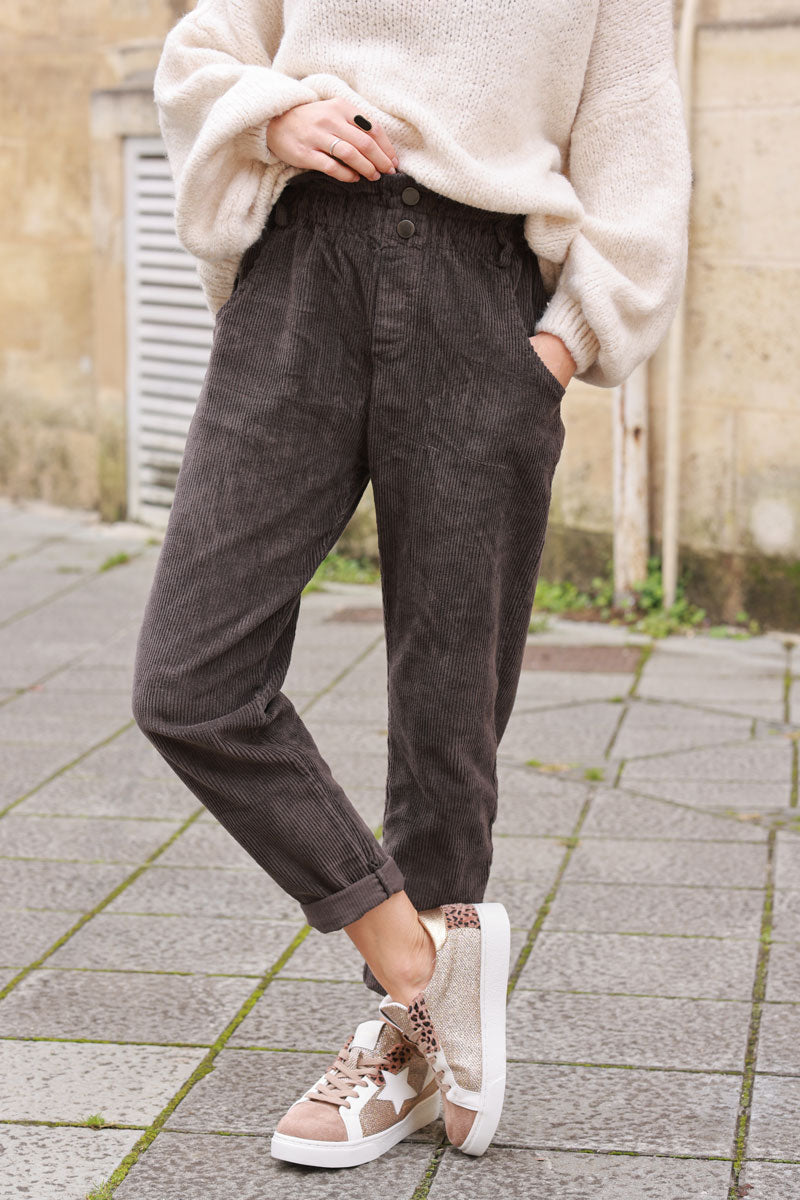 Chocolate Corduroy Paperbag Waist Pants