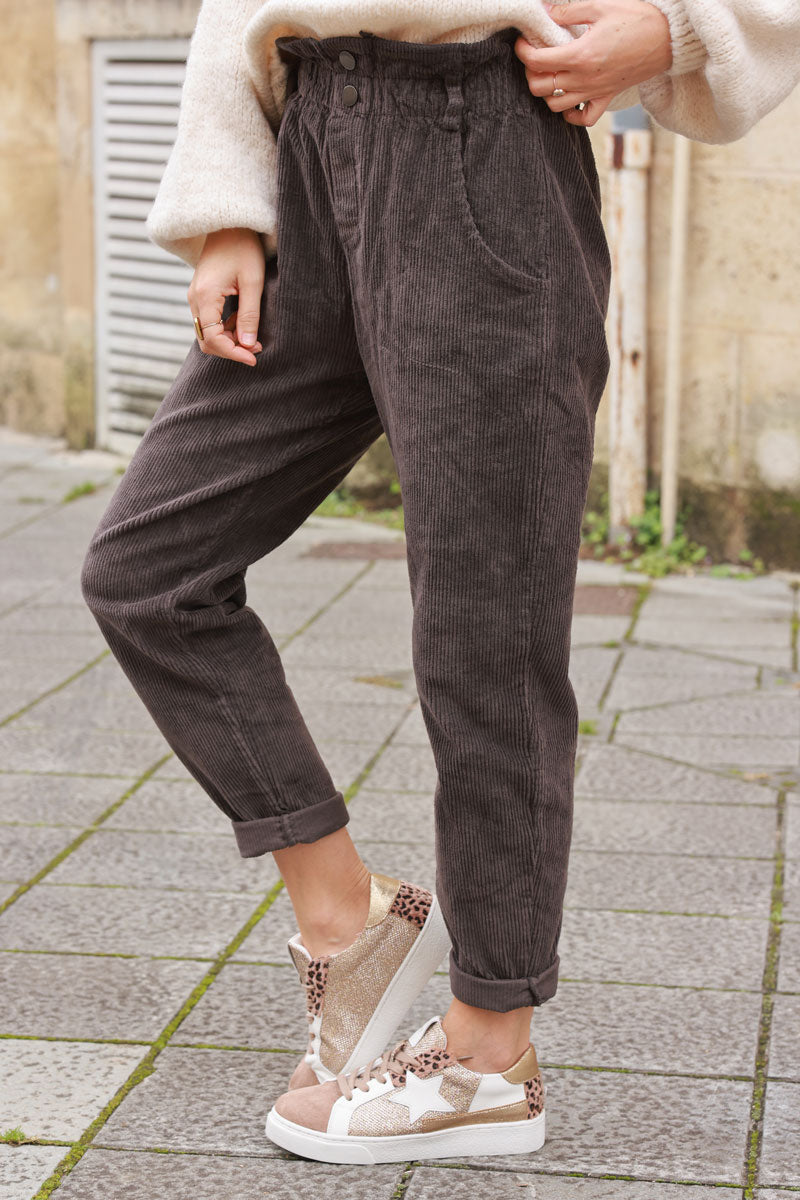 Chocolate Corduroy Paperbag Waist Pants