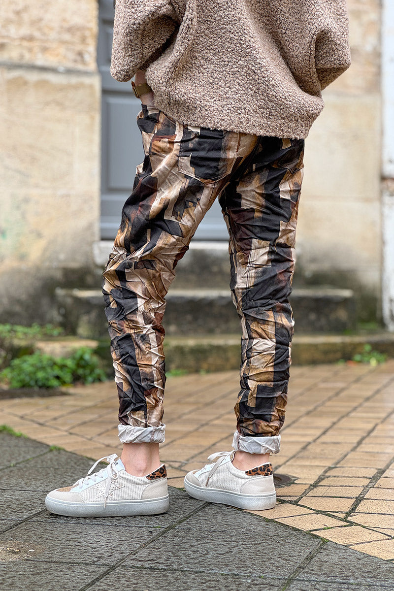Taupe Abstract Square Pull-On Pants