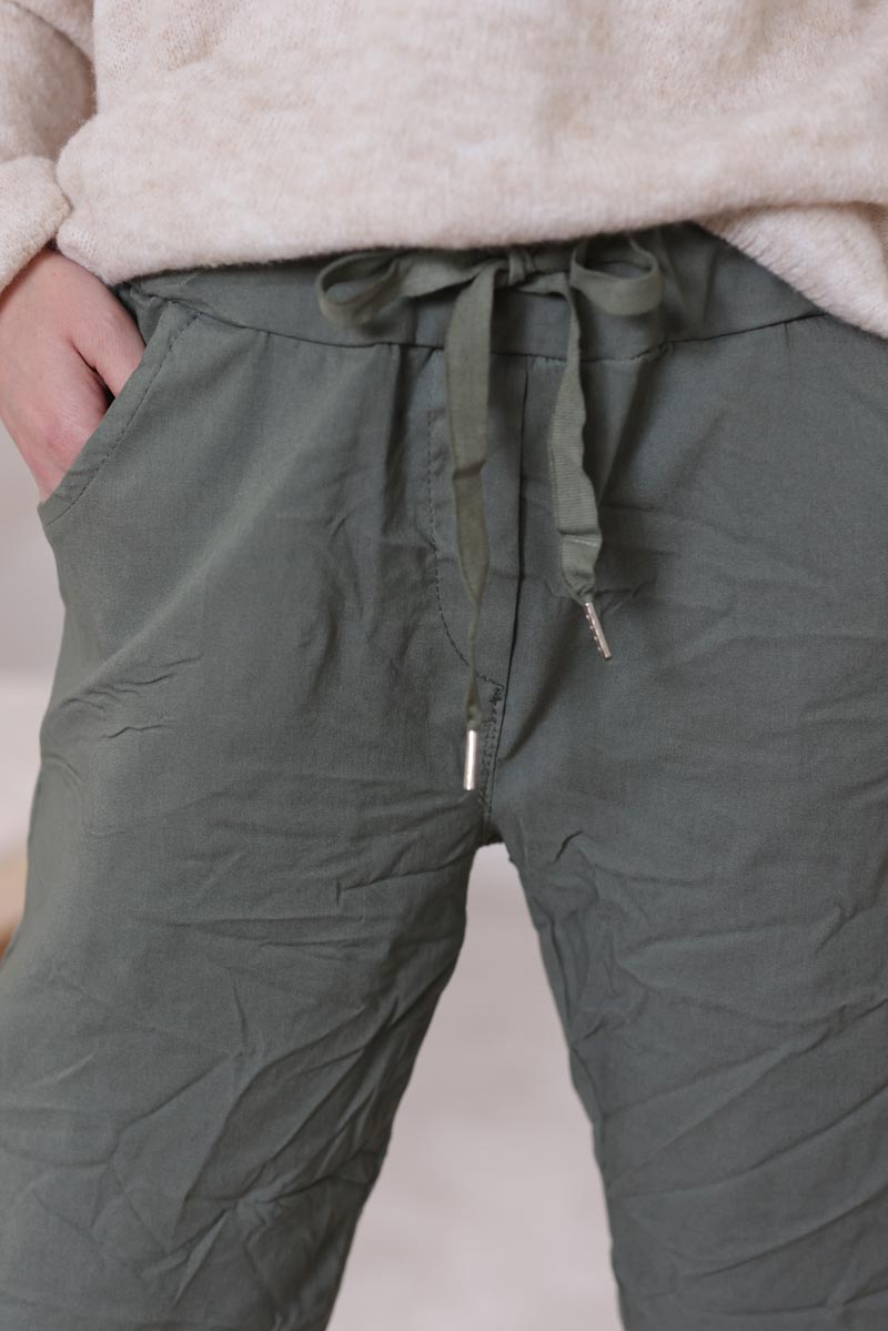 Pantalon confort kaki en toile stretch etoile brillante paillettes h038 (1)