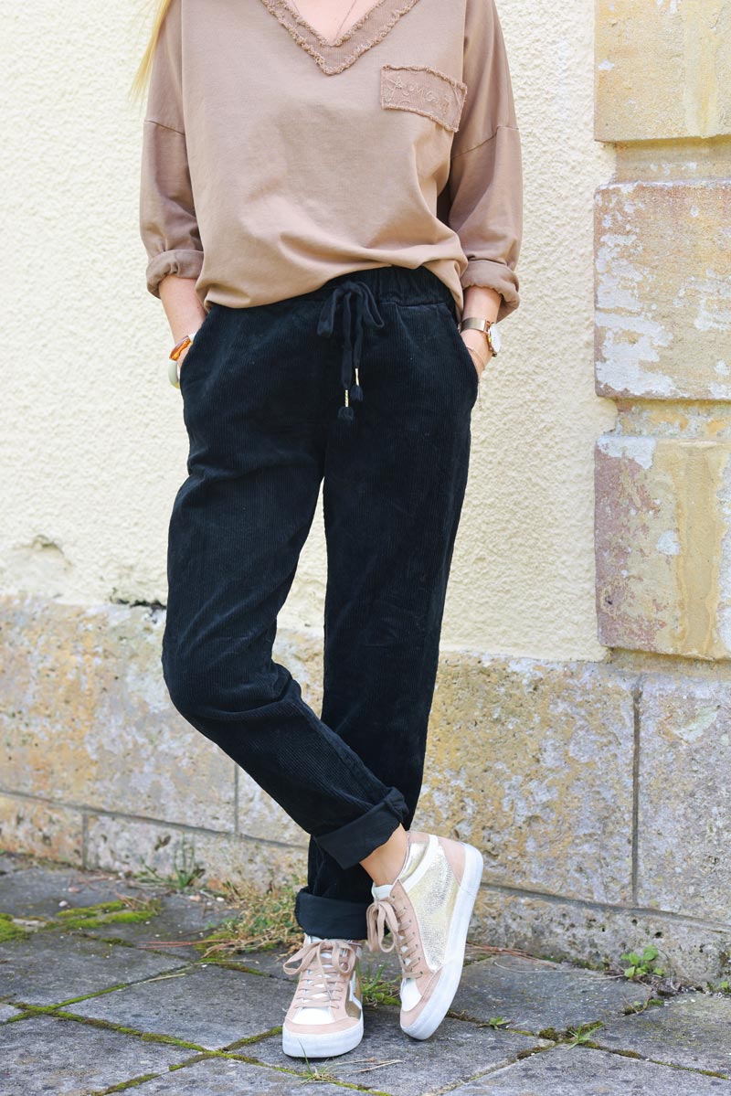 Black Corduroy Joggers