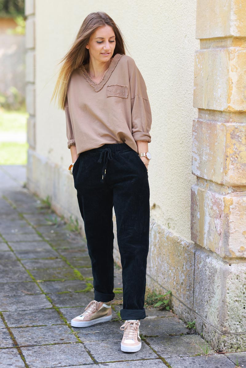 Black Corduroy Joggers