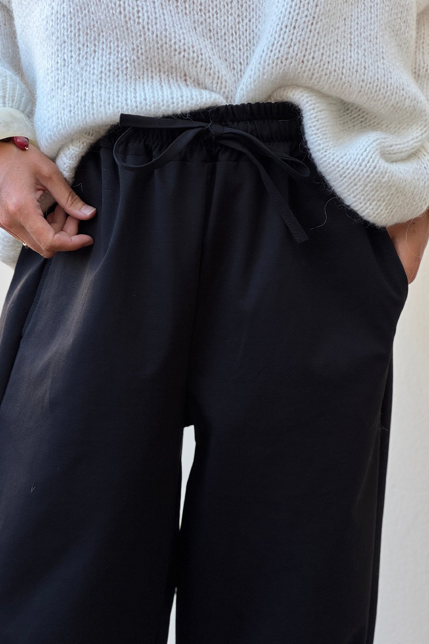 Black Poplin Pull-On Pants