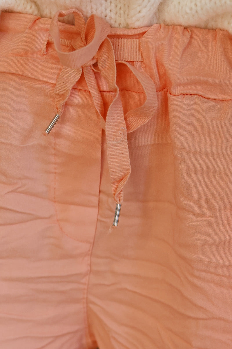 Light Orange Creased Effect Pants Elasticated Waist