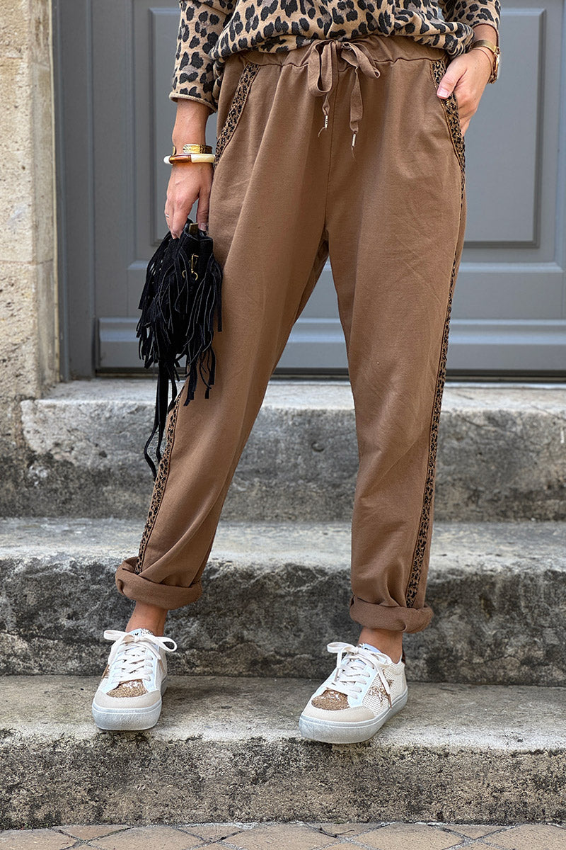 Camel Leopard Stripe Pull-On Pants