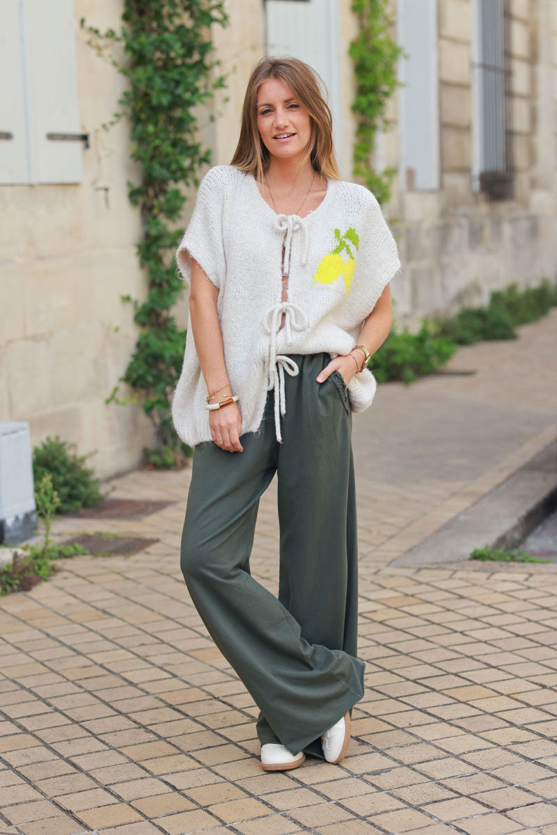 Khaki loose sweatpants with fringe detail pockets