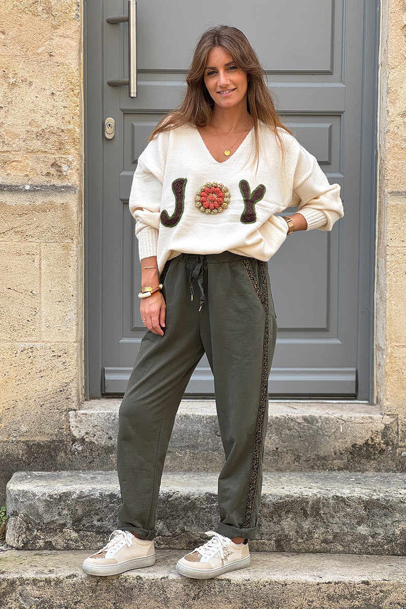 Olive Leopard Stripe Pull-On Pants