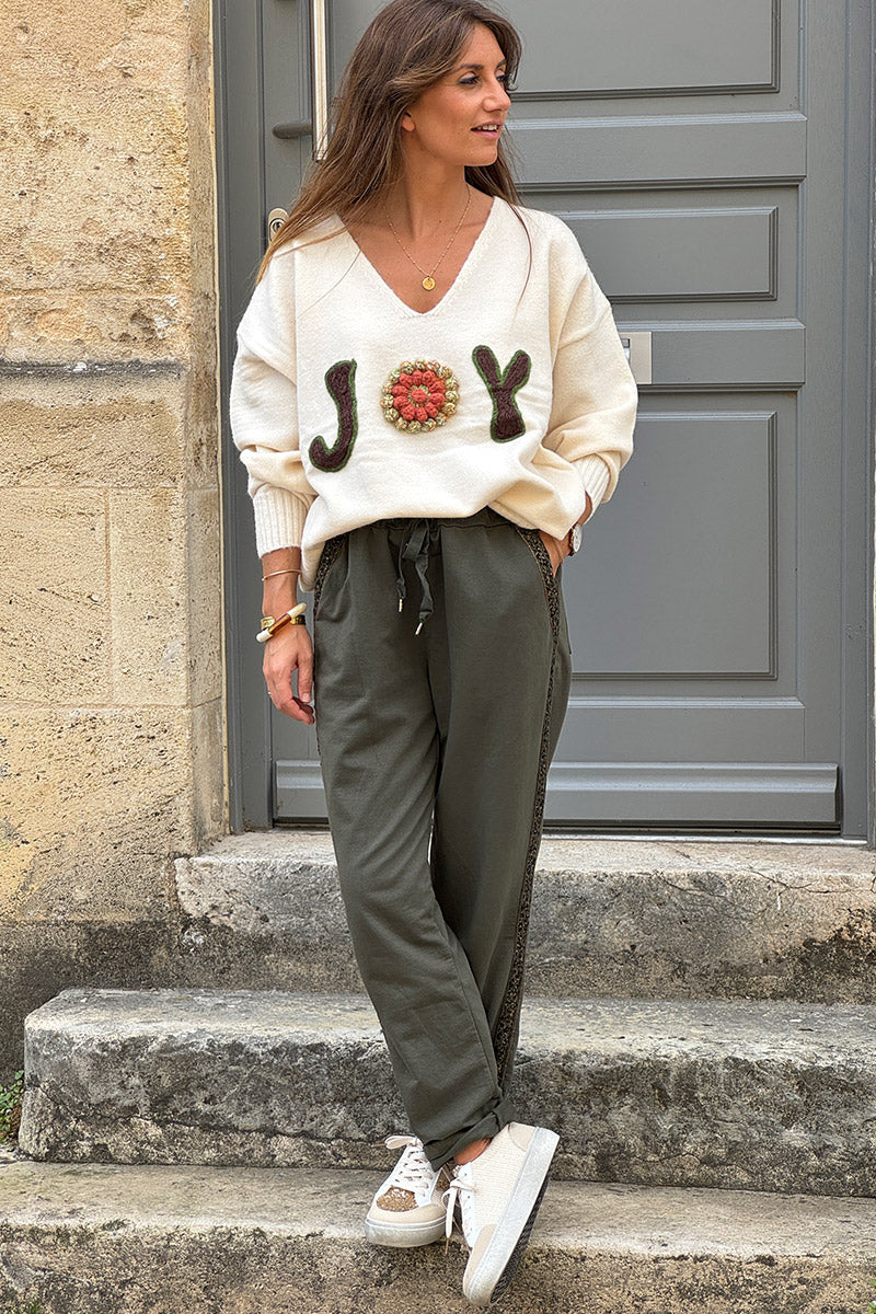 Olive Leopard Stripe Pull-On Pants