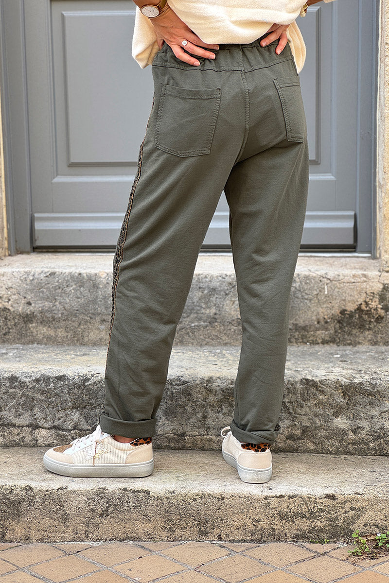 Olive Leopard Stripe Pull-On Pants