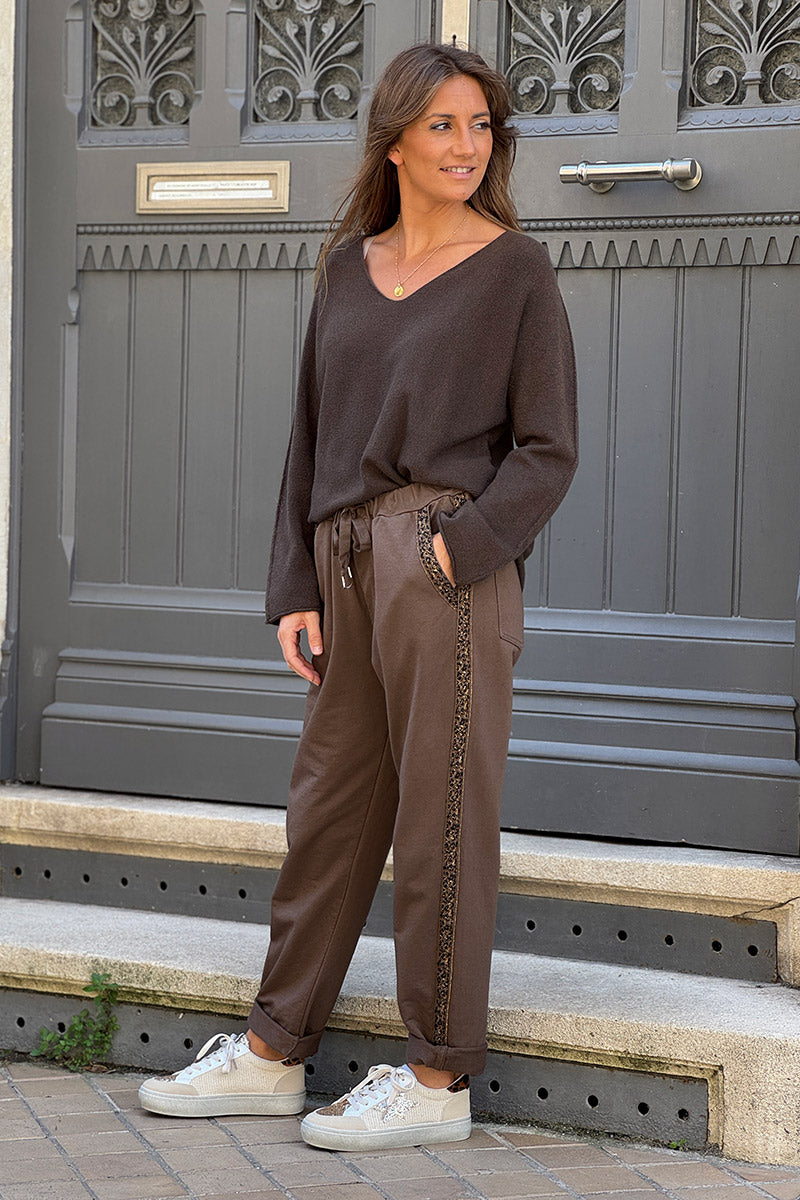 Chocolate Leopard Stripe Pull-On Pants