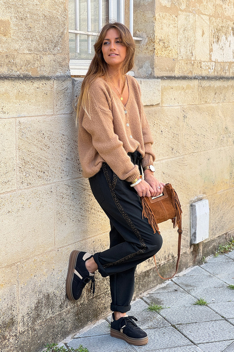 Black Leopard Stripe Pull-On Pants