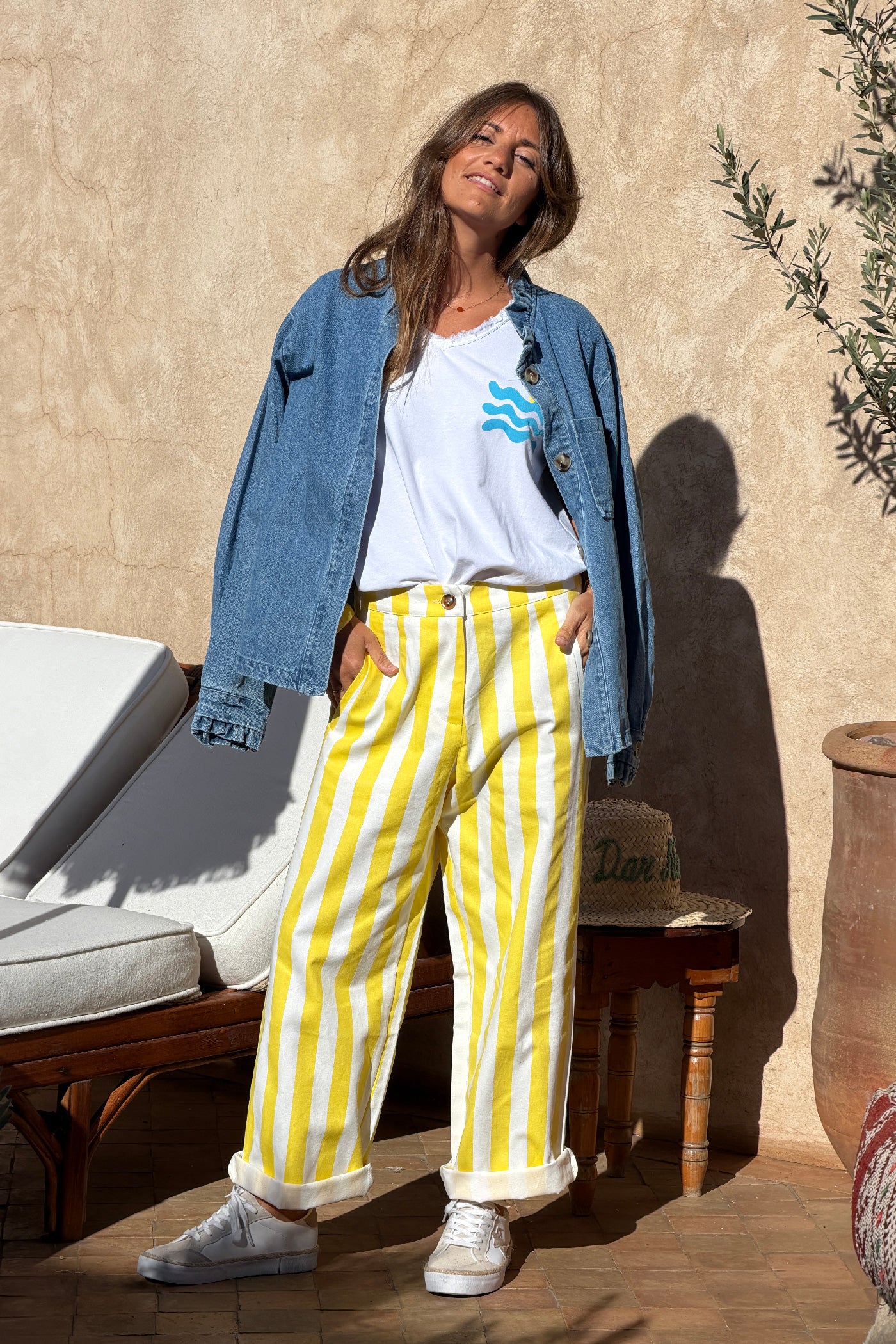 Yellow Cabana Stripe Poplin Trousers