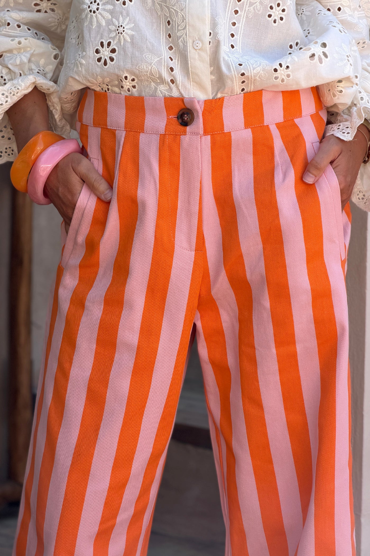 Coral Cabana Stripe Poplin Trousers