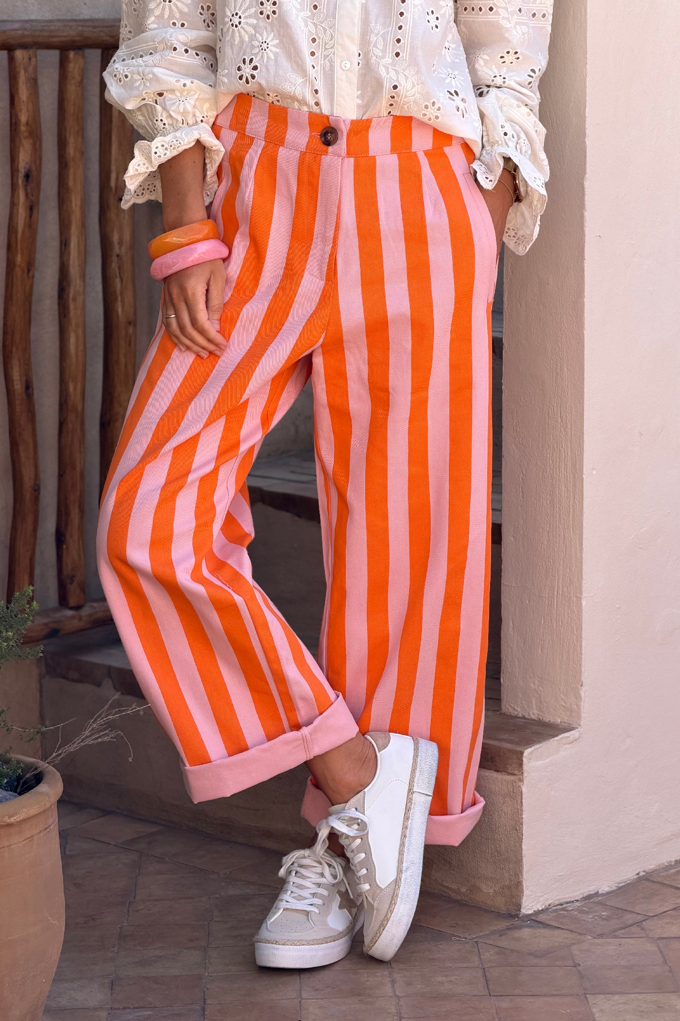 Coral Cabana Stripe Poplin Trousers