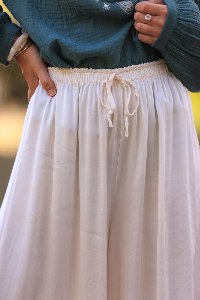 Ecru silky wide-leg floaty pants