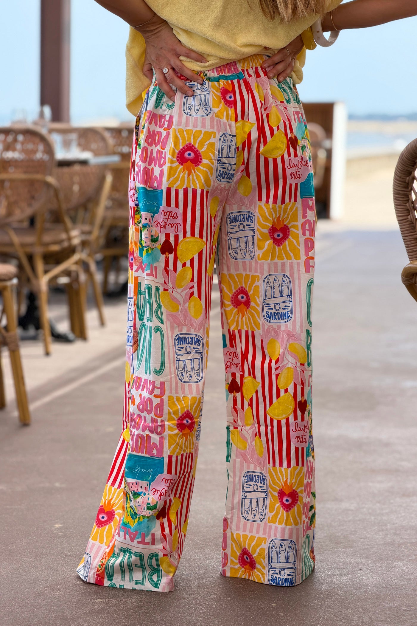 Pink Italian Summer Multi-Print Palazzo Pants

