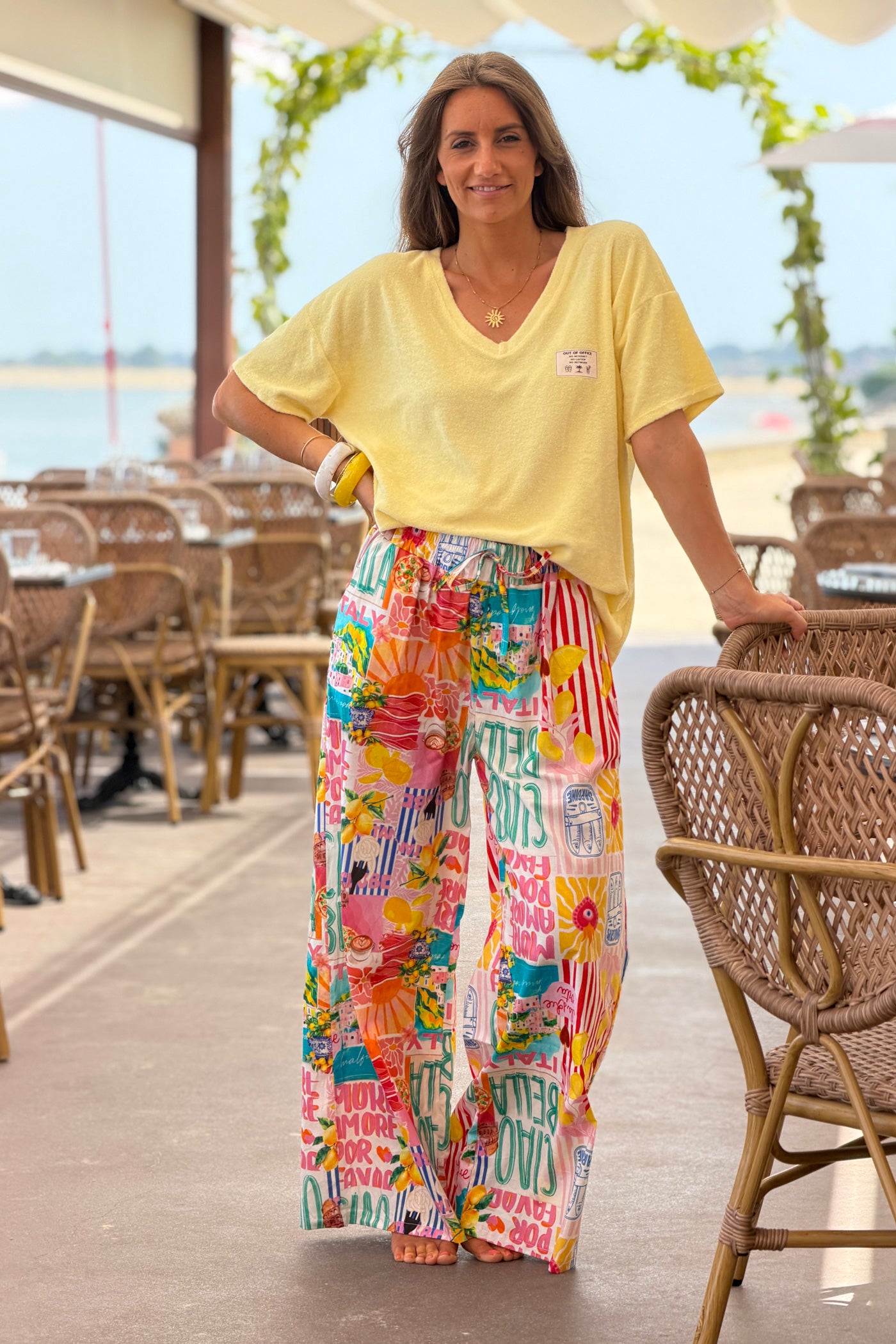 Pink Italian Summer Multi-Print Palazzo Pants
