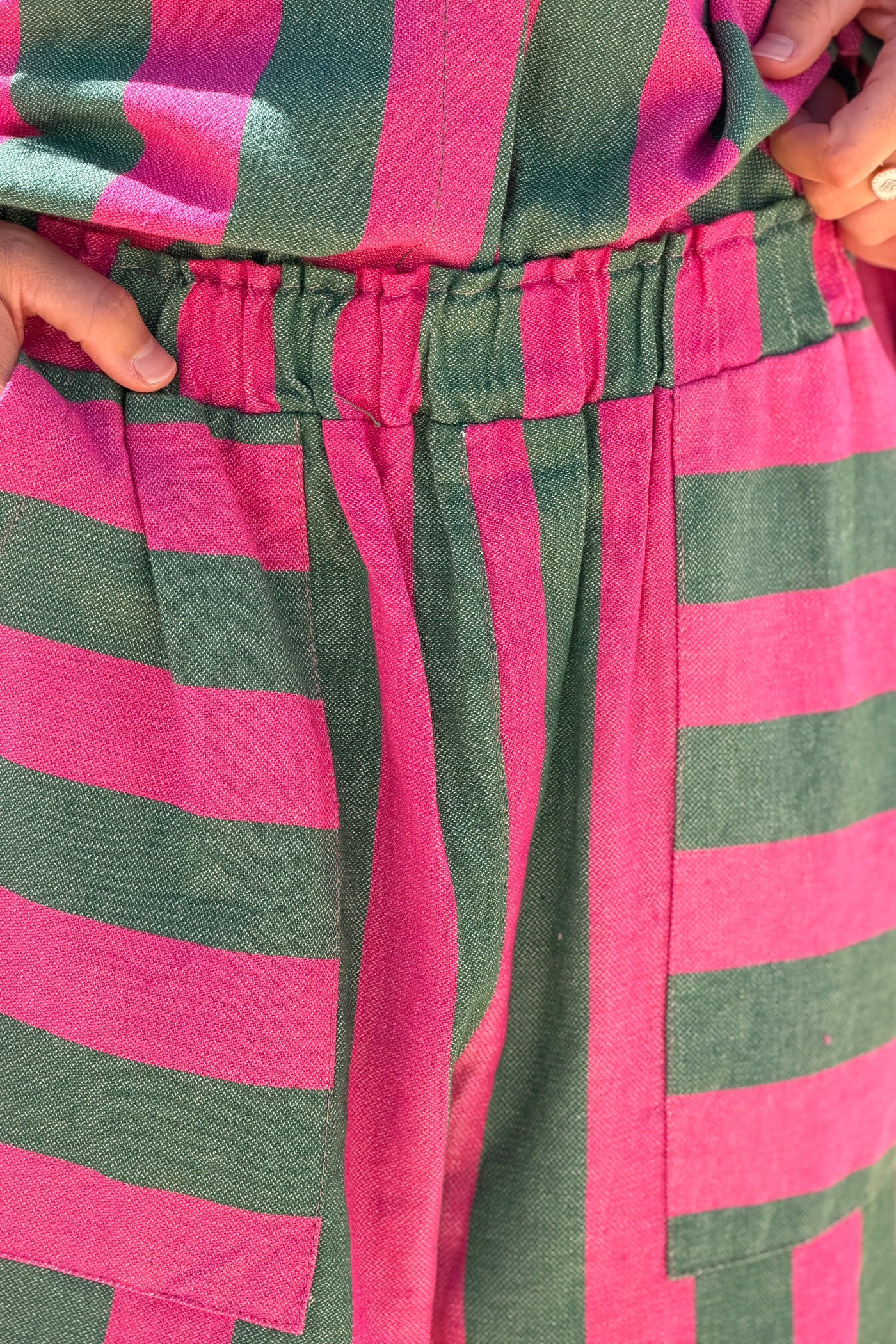 Pink Colorblock Striped Beach Pants
