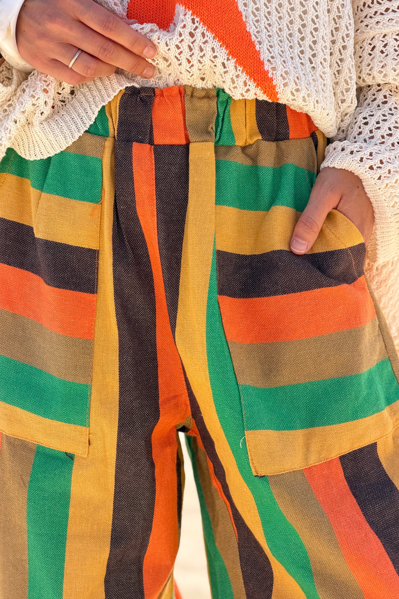 Yellow Colorblock Striped Beach Pants
