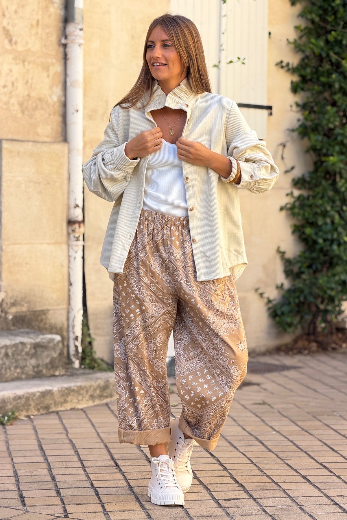 Taupe Handkerchief Print Lounge Pants