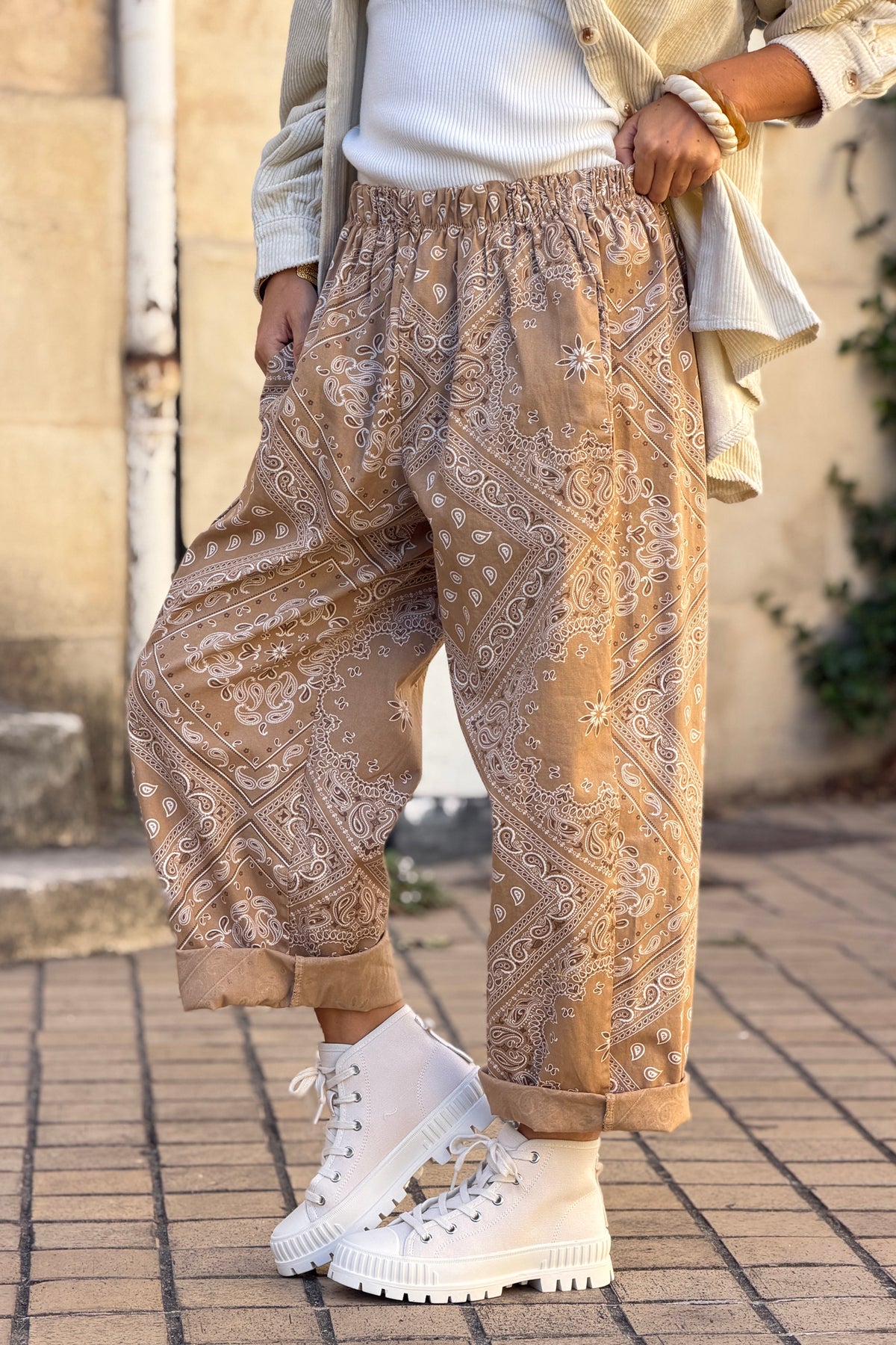 Taupe Handkerchief Print Lounge Pants