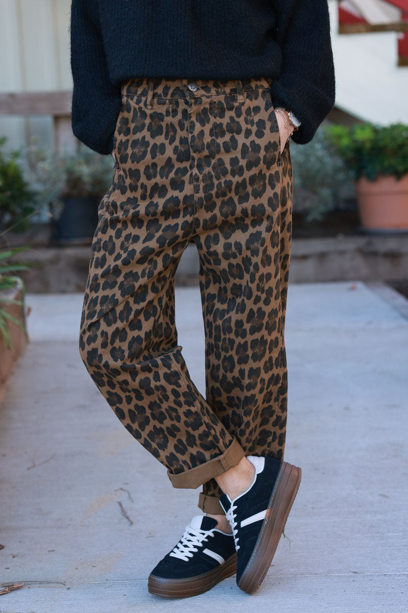 Leopard Print Loose-Fit Pants