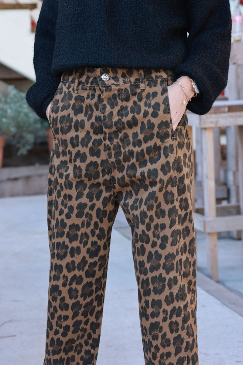 Leopard Print Loose-Fit Pants