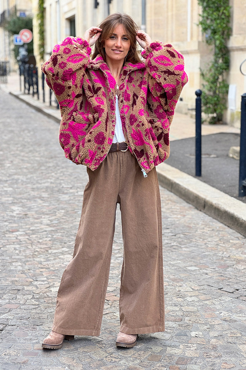 Camel Corduroy Paperbag Waist Pants with Woven Belt