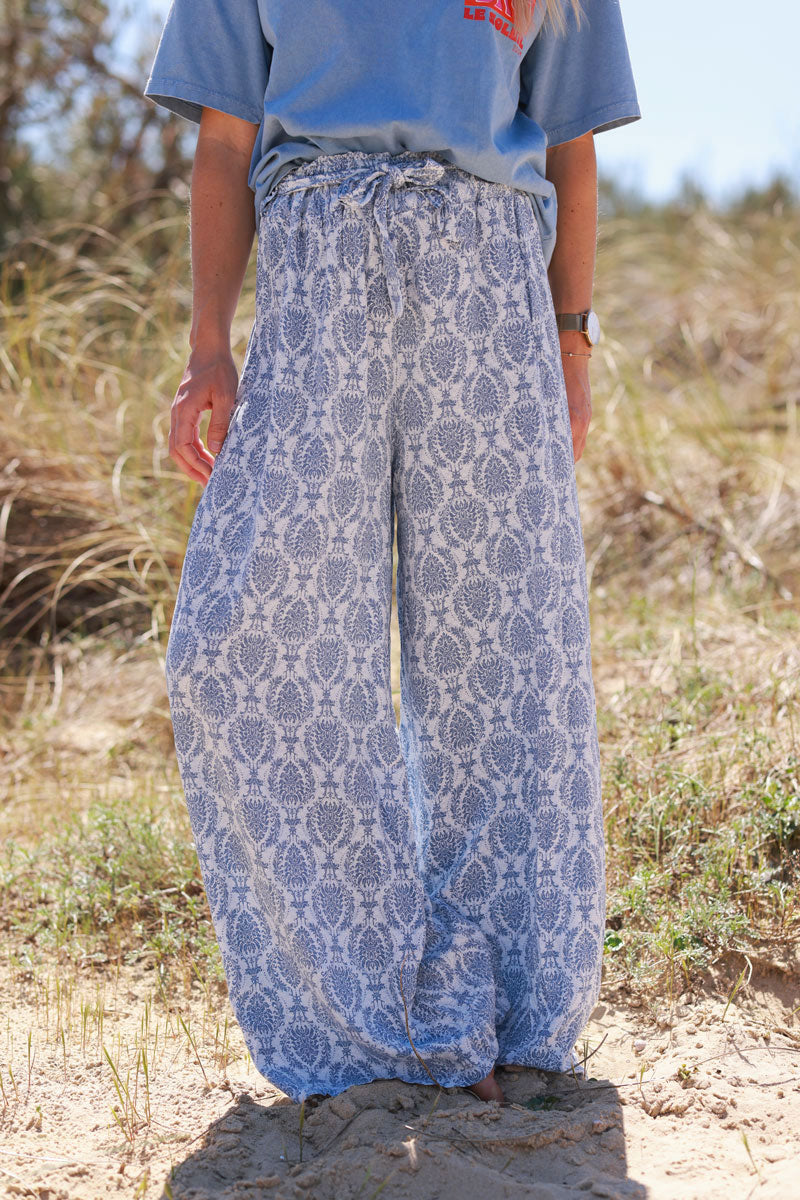 Dusty Blue Batik Boho Pants