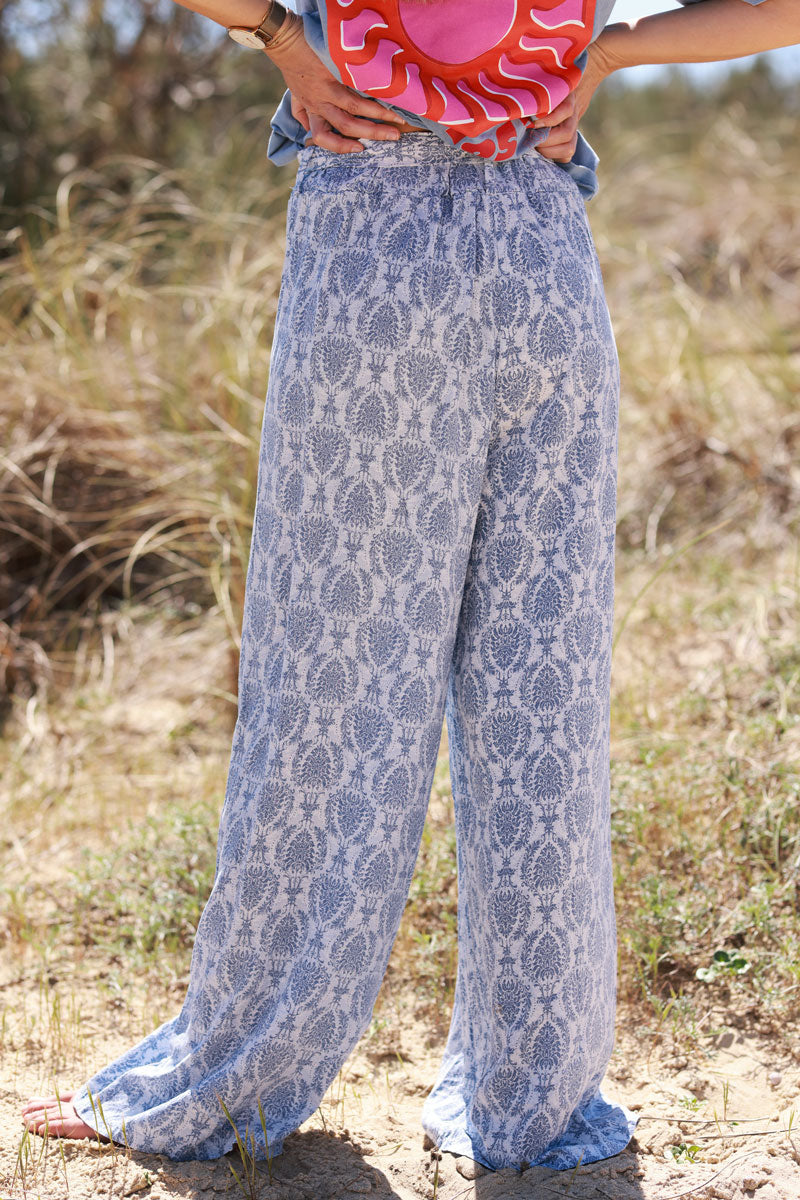 Dusty Blue Batik Boho Pants