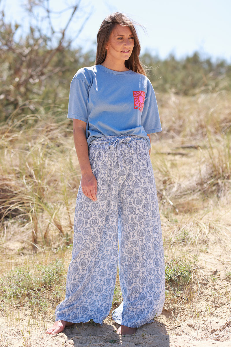 Dusty Blue Batik Boho Pants