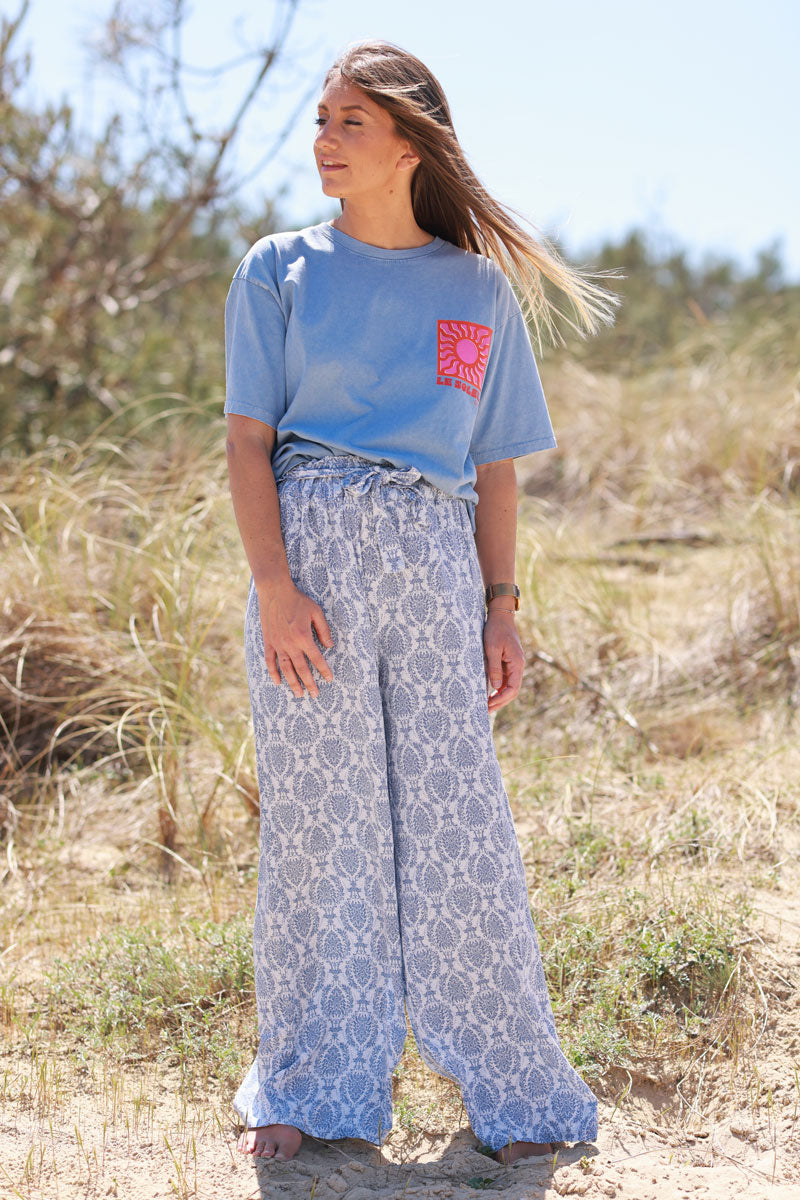 Dusty Blue Batik Boho Pants
