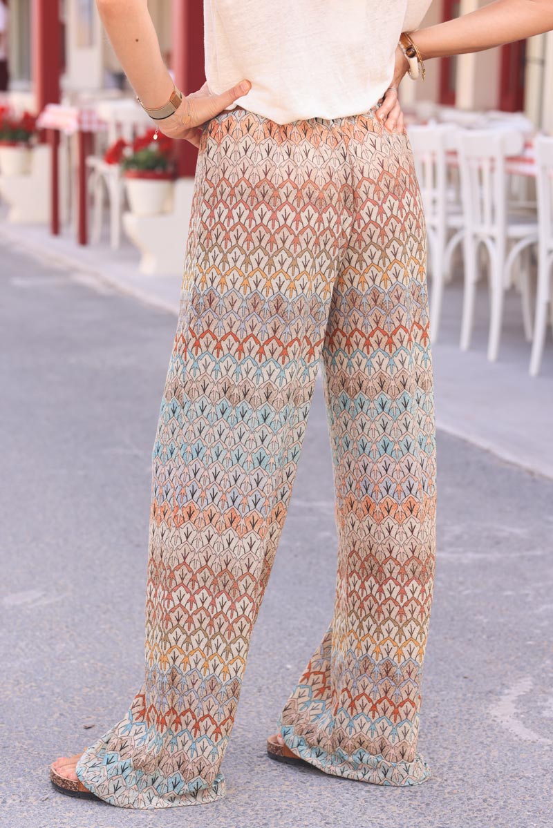 Floaty straight cut metallic pants with colorful houndstooth pattern