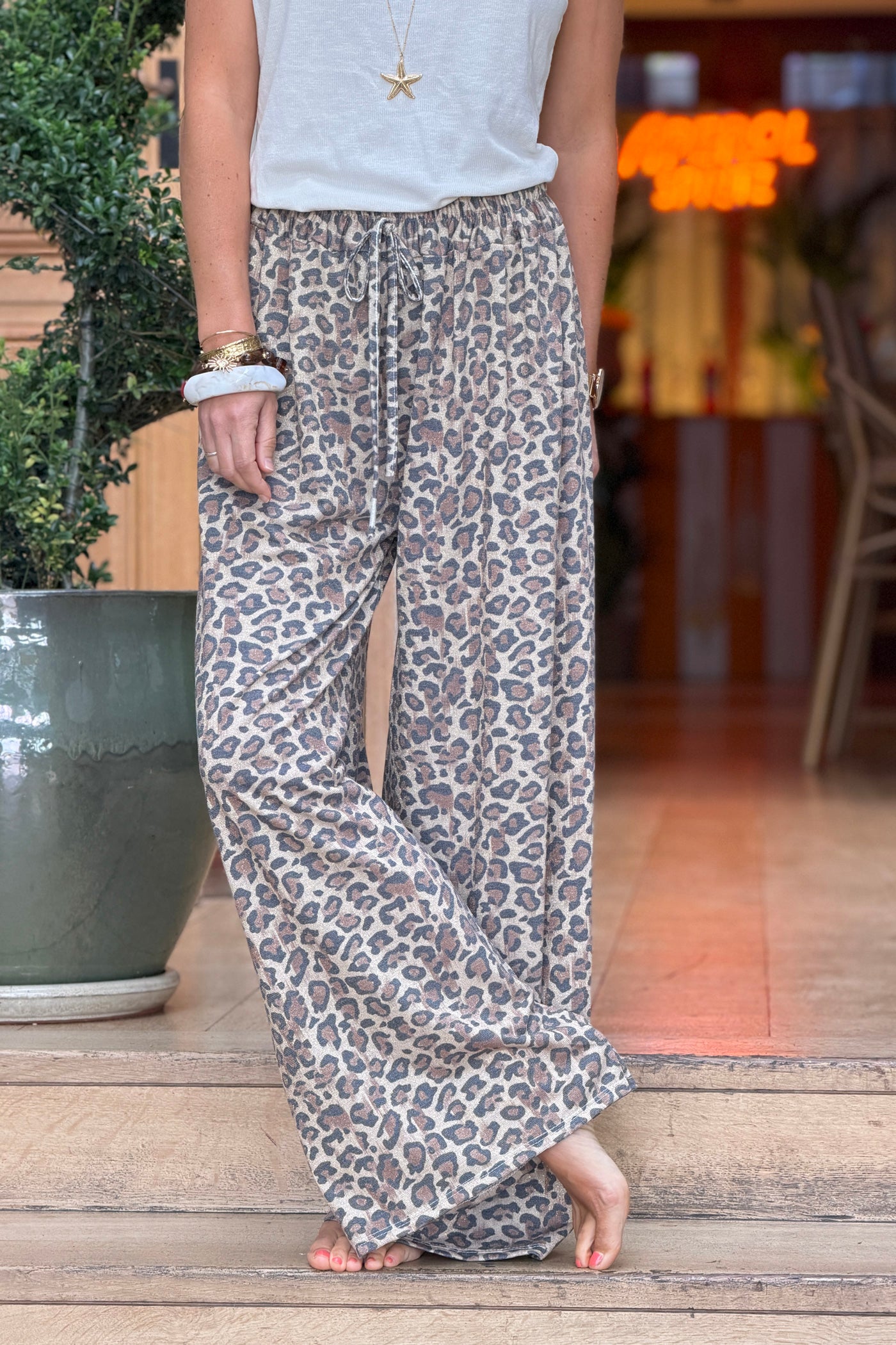 Leopard Print Knit Pull-On Pants