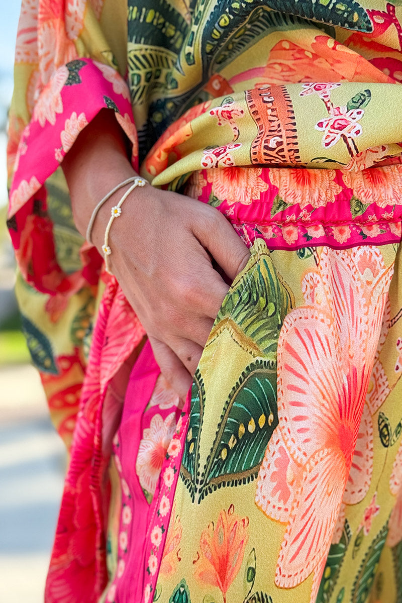 Pink and Green Batik Parrot Wide Leg Trousers