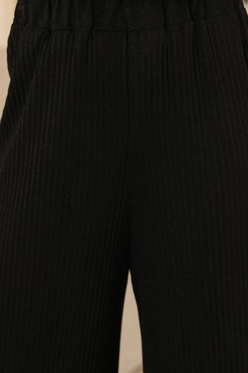 Pantalon fluide noir plissee brillant (1)