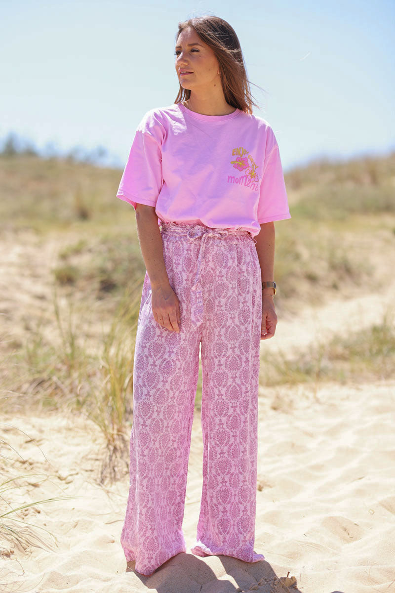 Rose Pink Batik Boho Pants