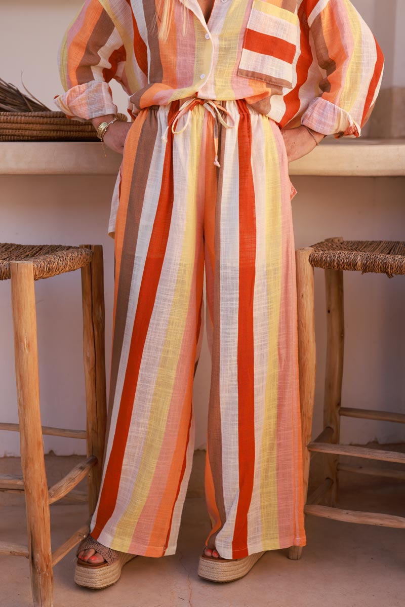 Orange Candy Stripe Wide-Leg Pants
