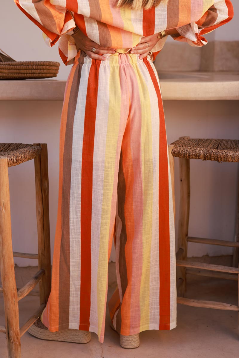 Orange Candy Stripe Wide-Leg Pants
