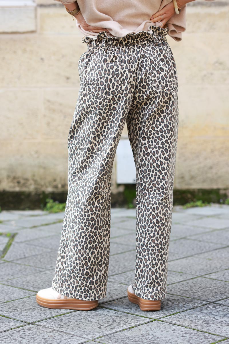 Pantalón paperbag con estampado de leopardo y cintura elástica