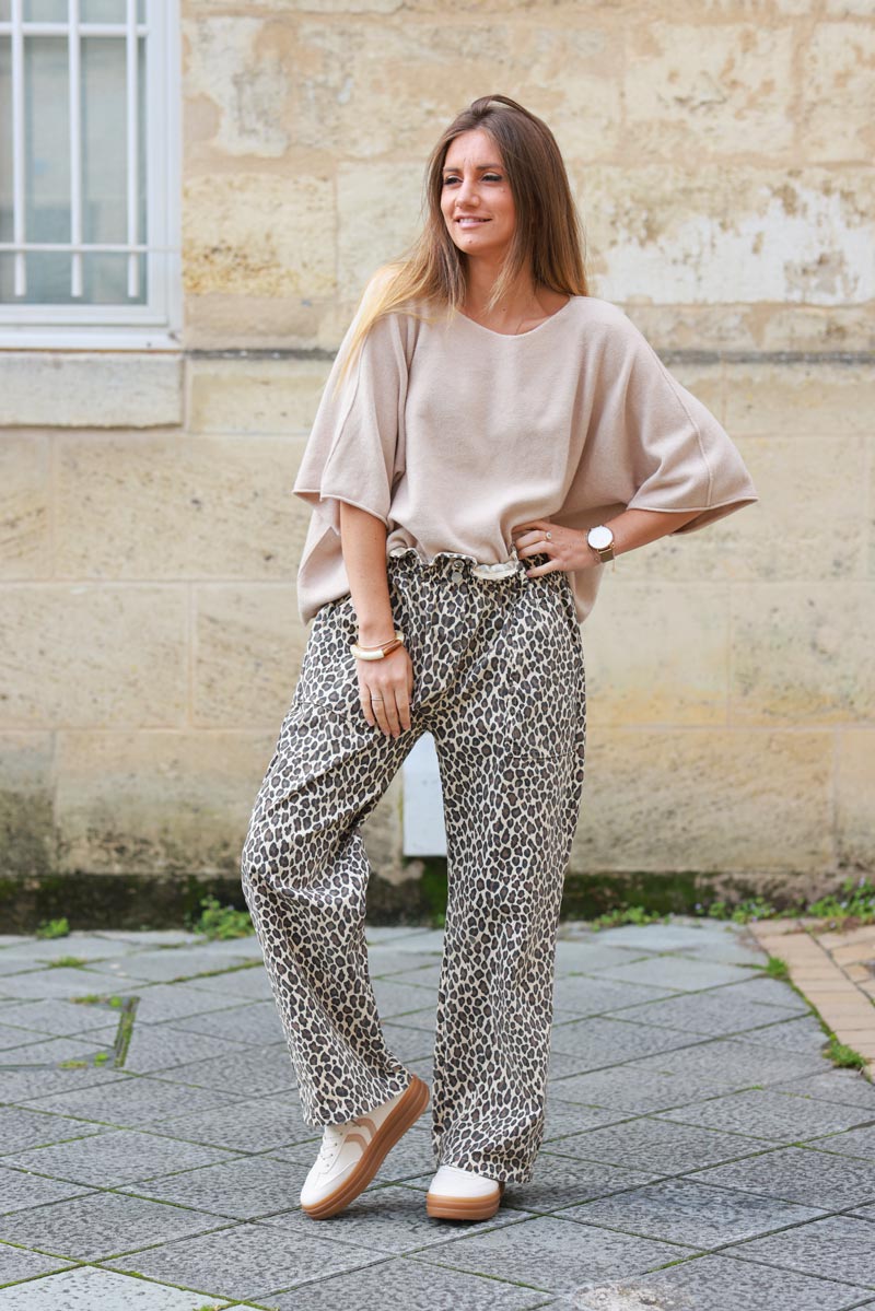 Leopard Print Pull-On Paperbag Waist Pants