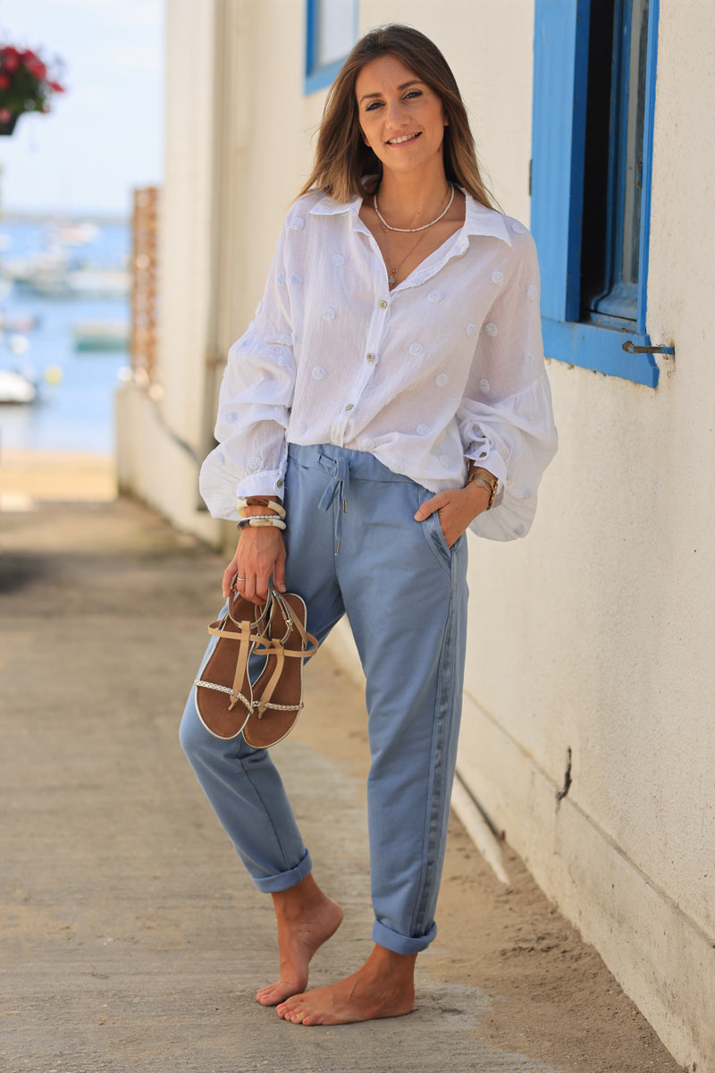 Dusty blue sweat pants with satin outseams