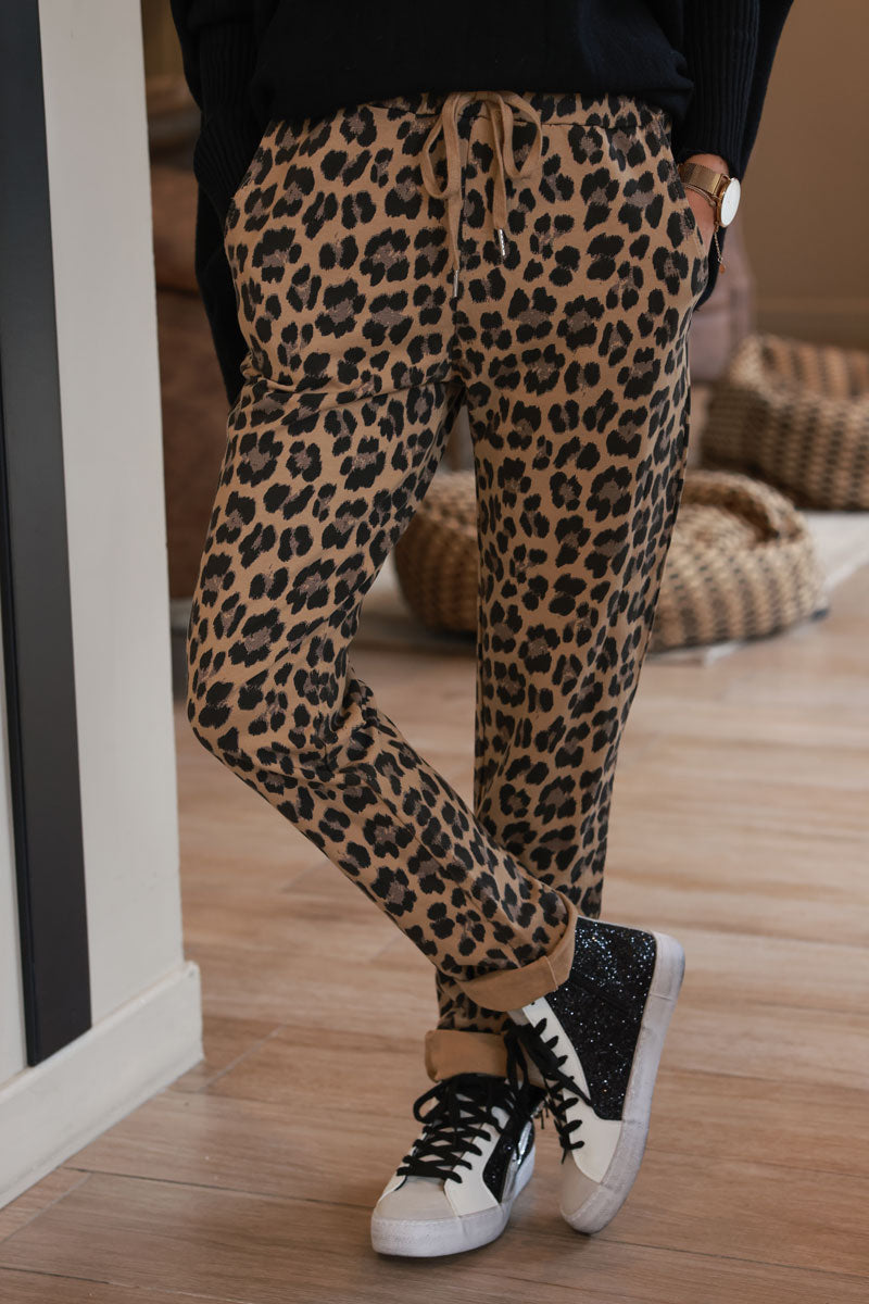 Leopard Print Pull-On Casual Pants