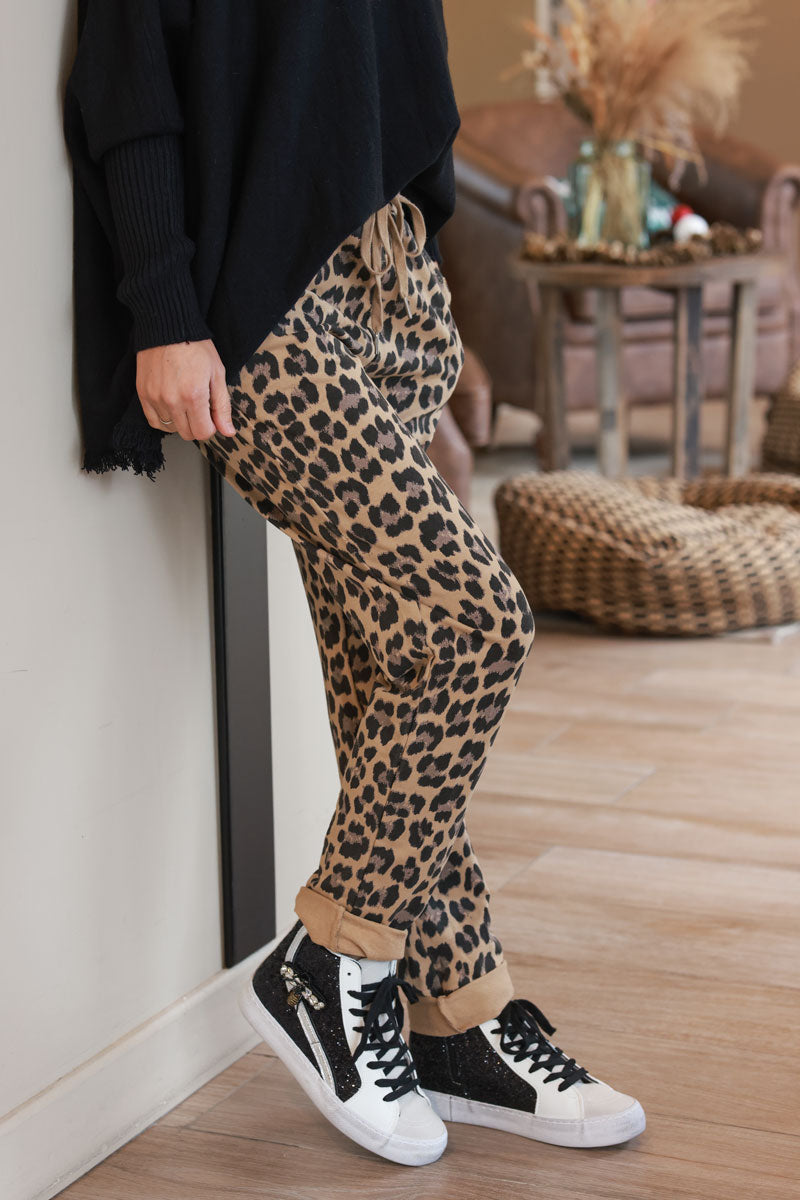 Leopard Print Pull-On Casual Pants