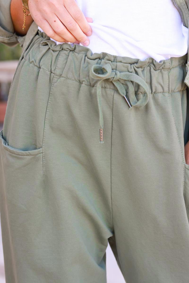 Pantalon jogging kaki style paperbag taille élastiquée et poches