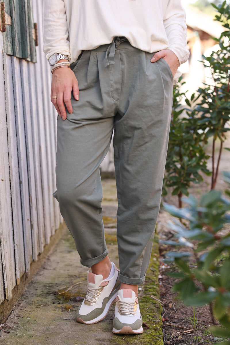 Khaki tailored style comfort sweat pants 