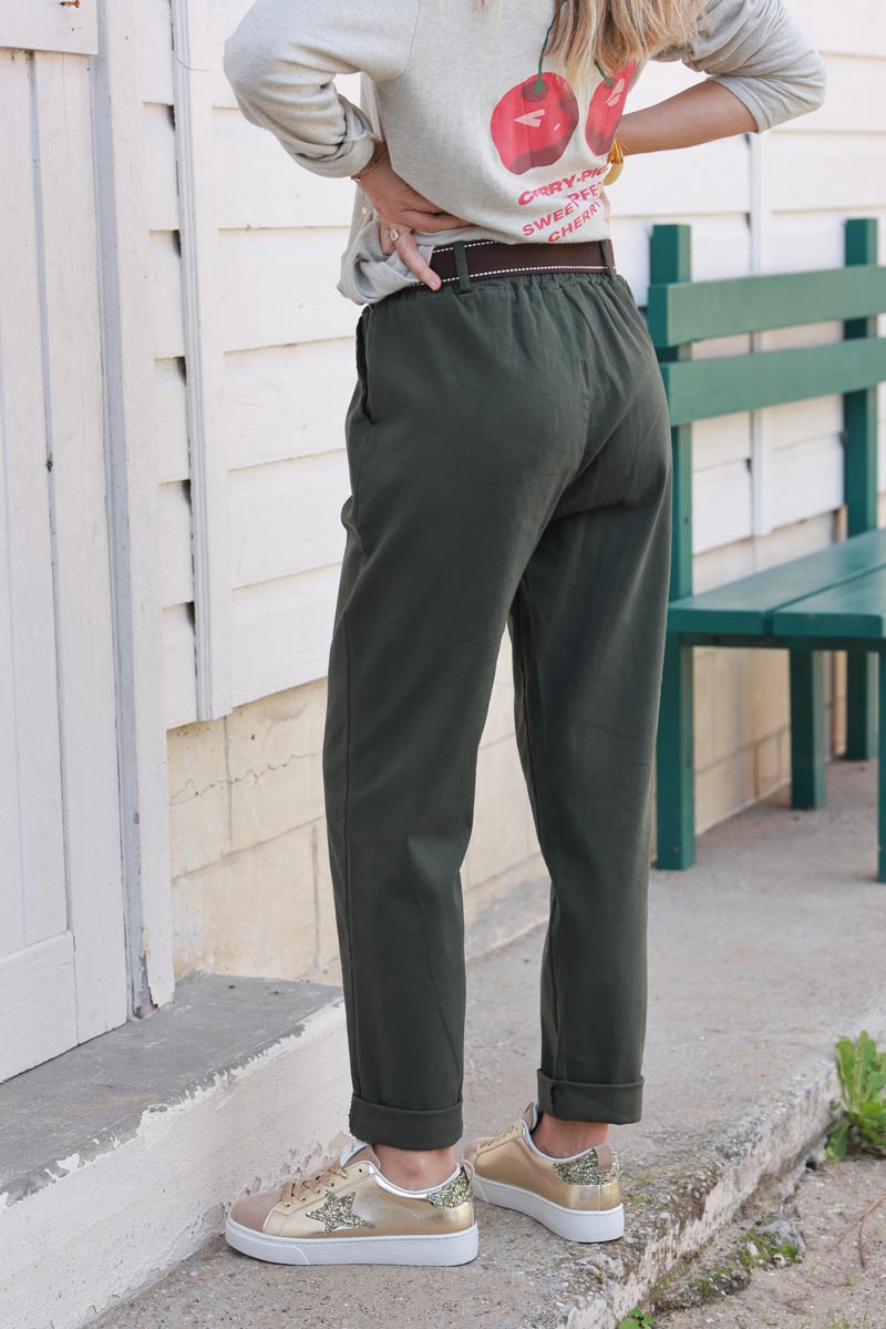 Khaki Straight cut Pants with Belt