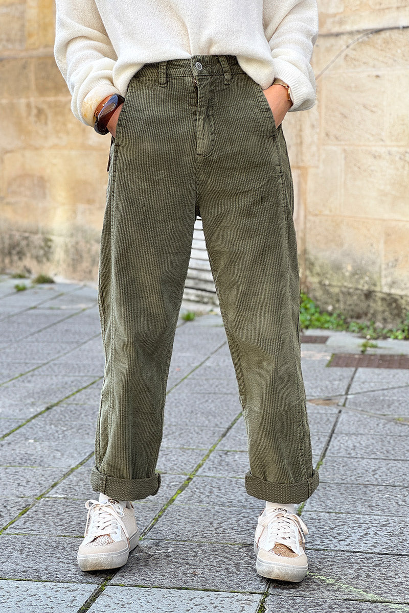 Olive Corduroy Stretch Slacks